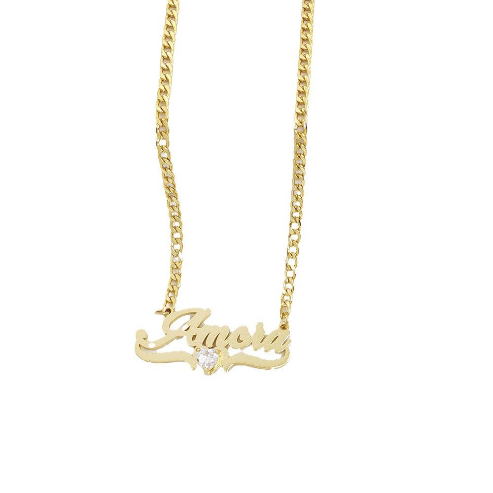 Personalized Name Necklace with Heart Birthstone – Custom Gift for Her