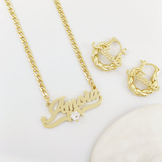 Personalized Name Necklace with Heart Birthstone – Custom Gift for Her