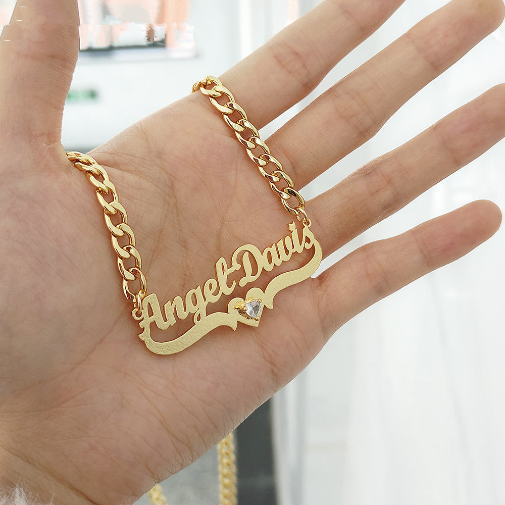 Personalized Name Necklace with Heart Birthstone – Custom Gift for Her