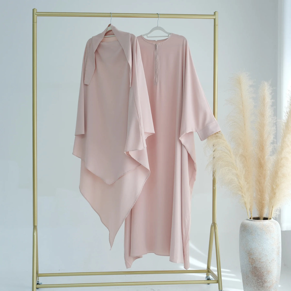 Muslim Women Ruffles Hijab Dress 2PCS Overhead Abaya Khimar Kaftan Ramadan Prayer Garment Eid Djellaba Scarf Burqa Jalabiya Robe