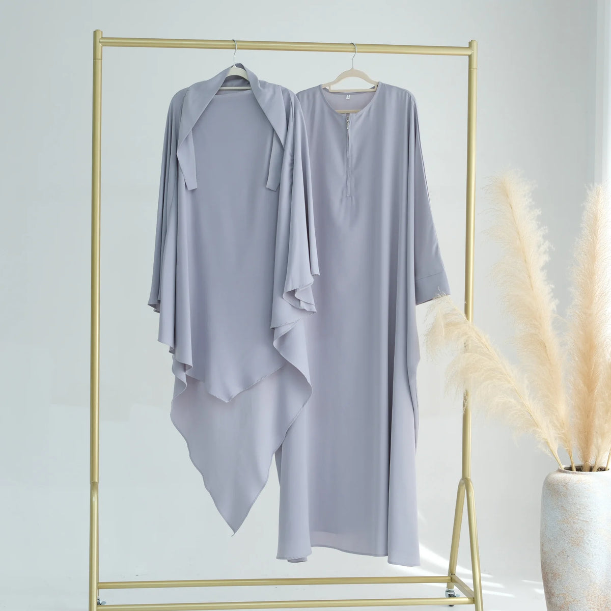 Muslim Women Ruffles Hijab Dress 2PCS Overhead Abaya Khimar Kaftan Ramadan Prayer Garment Eid Djellaba Scarf Burqa Jalabiya Robe
