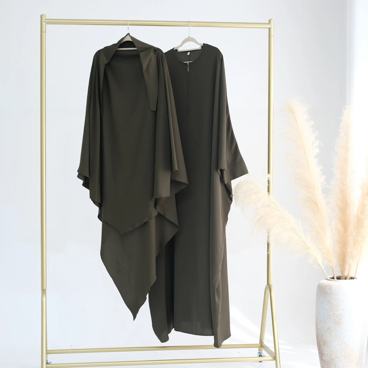 Muslim Women Ruffles Hijab Dress 2PCS Overhead Abaya Khimar Kaftan Ramadan Prayer Garment Eid Djellaba Scarf Burqa Jalabiya Robe