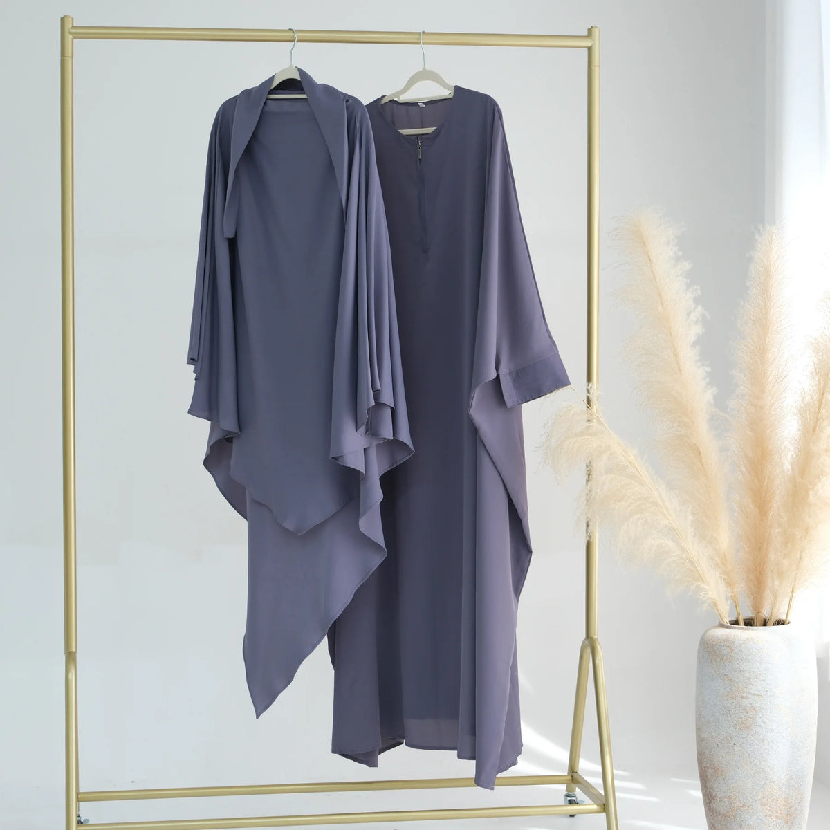 Muslim Women Ruffles Hijab Dress 2PCS Overhead Abaya Khimar Kaftan Ramadan Prayer Garment Eid Djellaba Scarf Burqa Jalabiya Robe