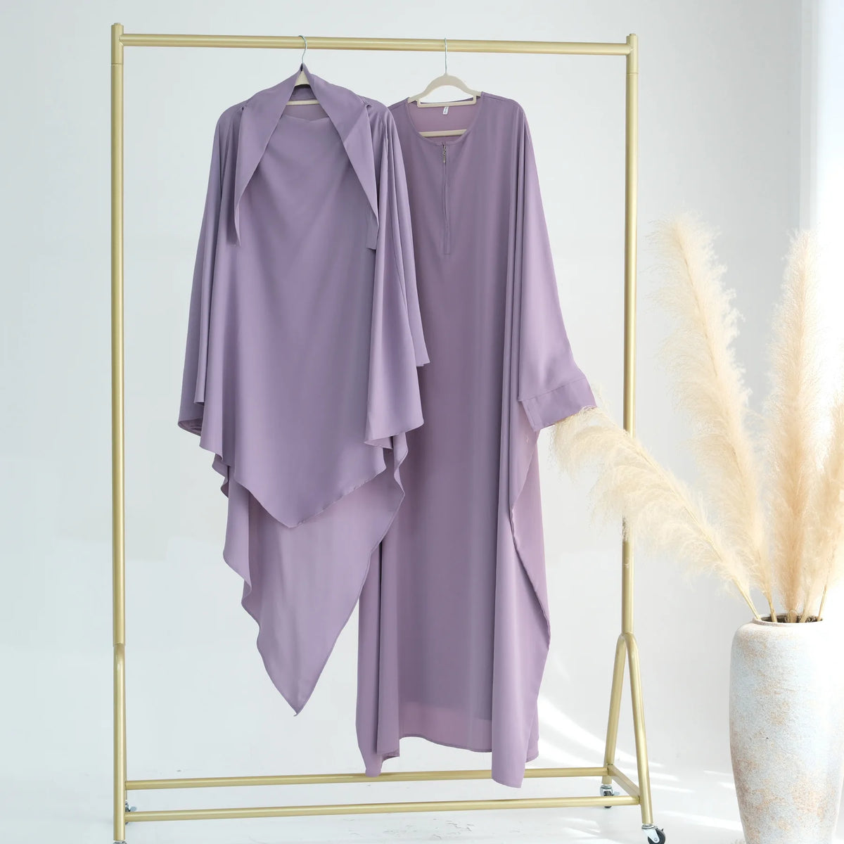 Muslim Women Ruffles Hijab Dress 2PCS Overhead Abaya Khimar Kaftan Ramadan Prayer Garment Eid Djellaba Scarf Burqa Jalabiya Robe