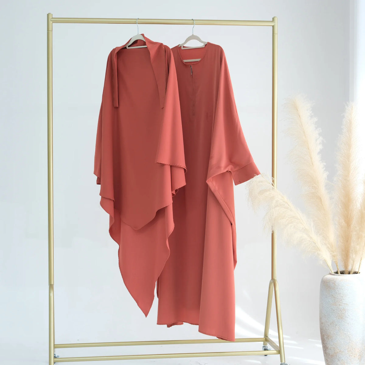 Muslim Women Ruffles Hijab Dress 2PCS Overhead Abaya Khimar Kaftan Ramadan Prayer Garment Eid Djellaba Scarf Burqa Jalabiya Robe