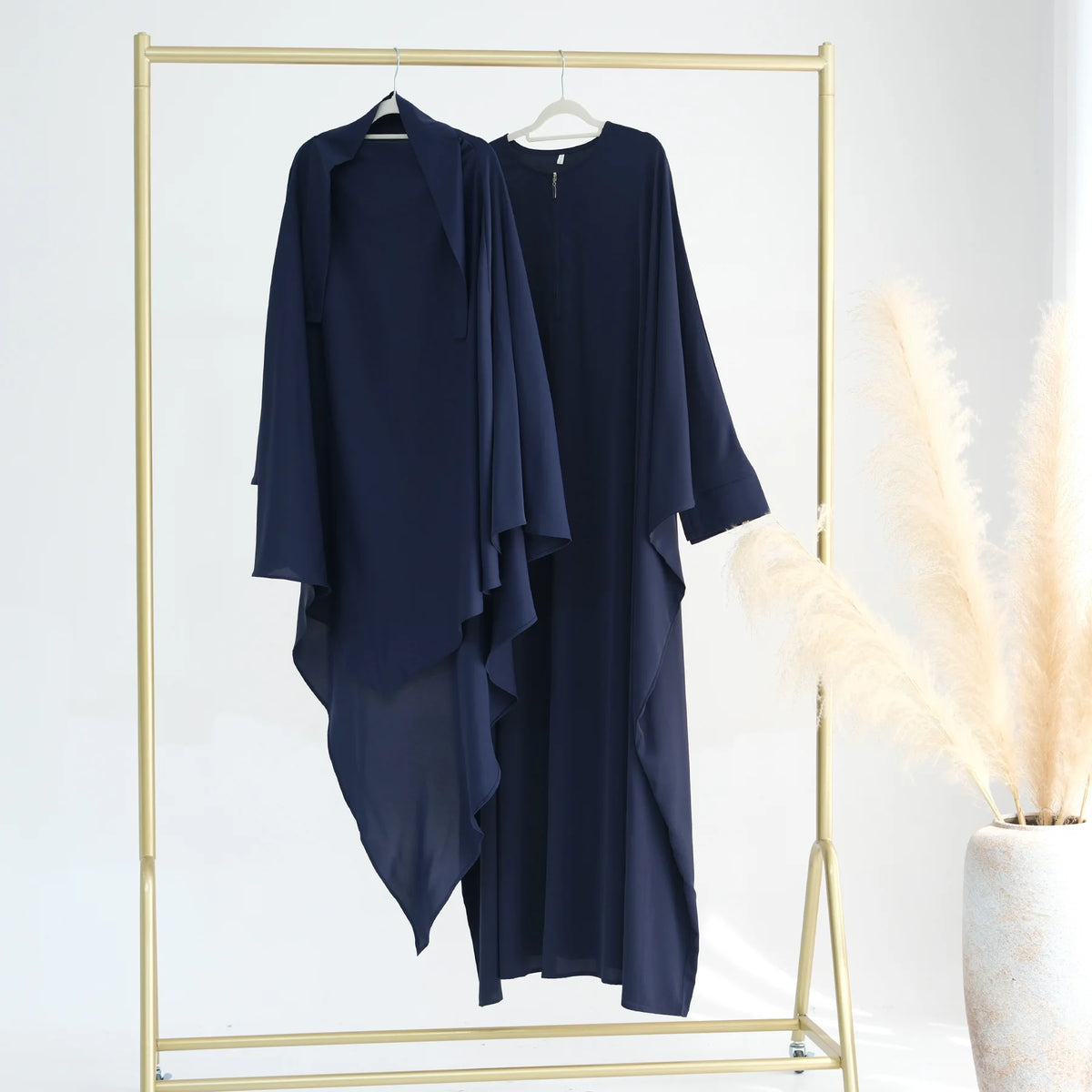 Muslim Women Ruffles Hijab Dress 2PCS Overhead Abaya Khimar Kaftan Ramadan Prayer Garment Eid Djellaba Scarf Burqa Jalabiya Robe