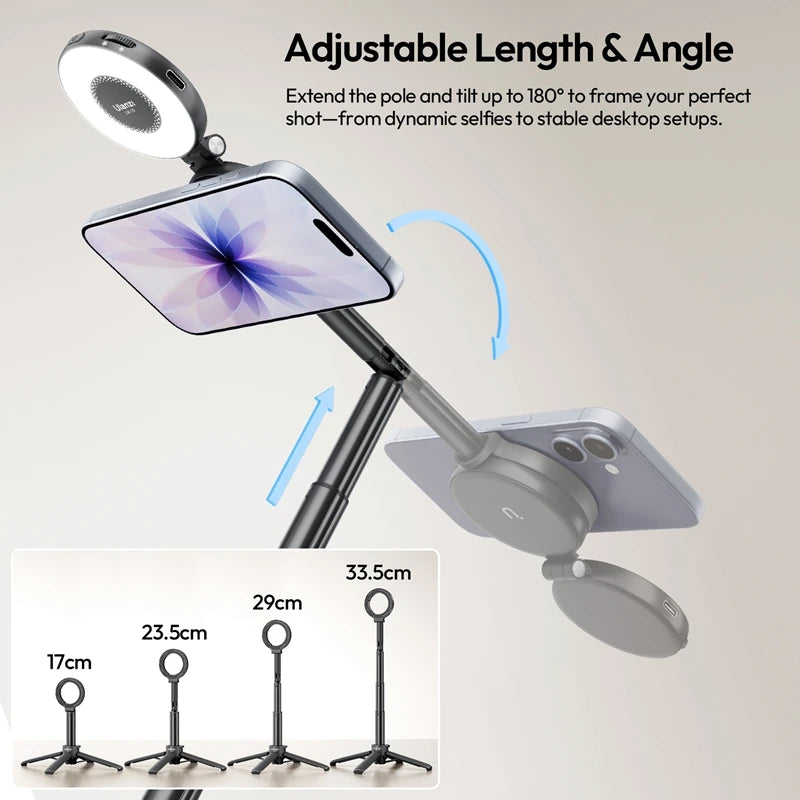 Ulanzi MT71 Magnetic Mini Selfie Stick Telescoping Pole Phone Handle Desktop Tripod for iPhone 17 16 15 14 Android for Travel