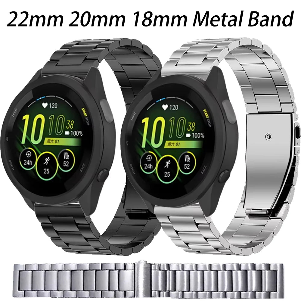 18mm 20mm 22mm Metal Band for Garmin Forerunner 55 265 965 165 255S 265S Venu 3S/Active 5/Vivomove Trend Stainless Steel Strap