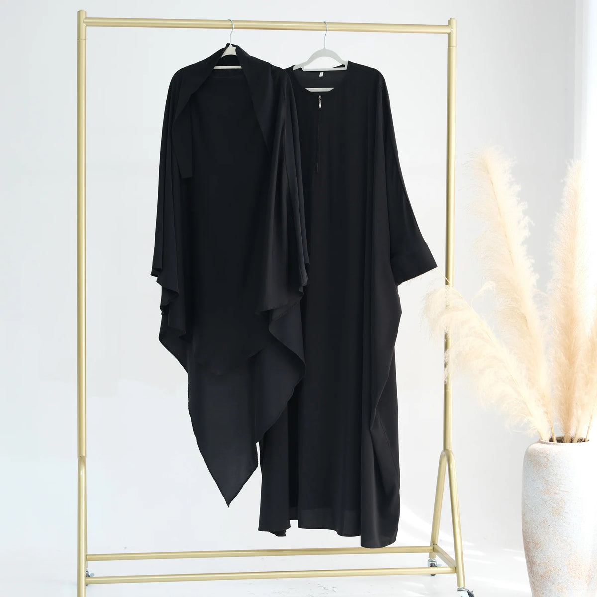 Muslim Women Ruffles Hijab Dress 2PCS Overhead Abaya Khimar Kaftan Ramadan Prayer Garment Eid Djellaba Scarf Burqa Jalabiya Robe