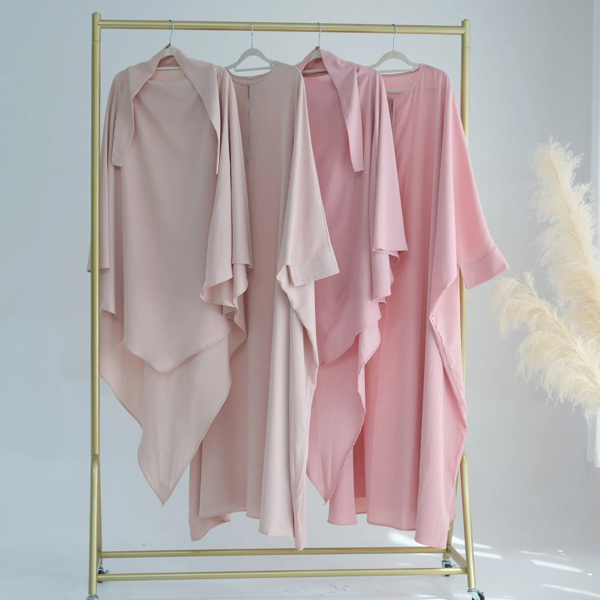 Muslim Women Ruffles Hijab Dress 2PCS Overhead Abaya Khimar Kaftan Ramadan Prayer Garment Eid Djellaba Scarf Burqa Jalabiya Robe