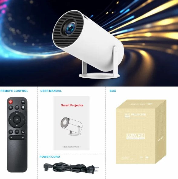 HY300 Pro Portable Projector – 4K Support, WiFi 6, 180° Home Theater